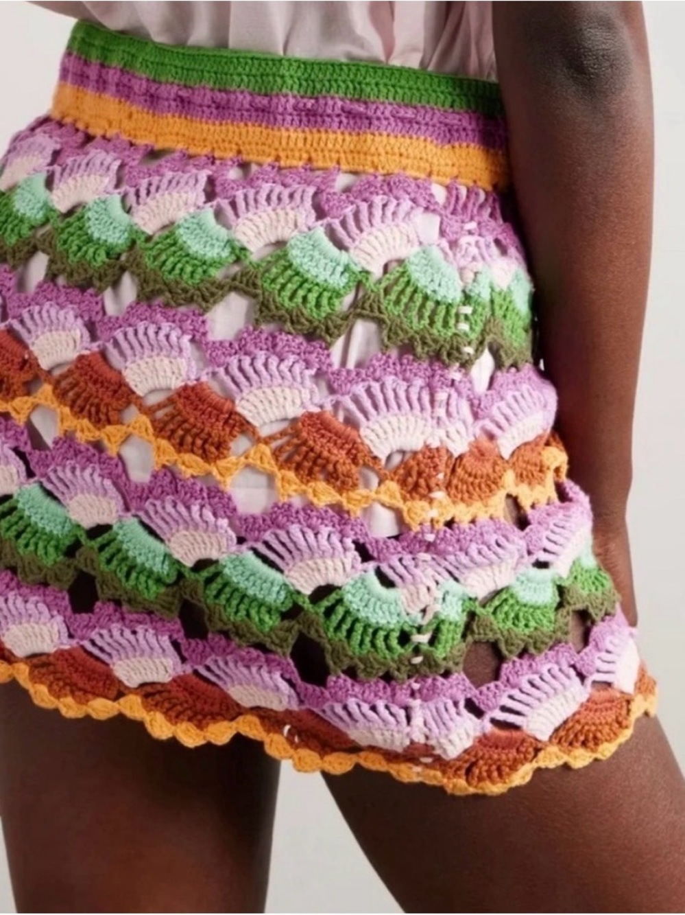 FARM Rio Crochet Mini Skirt in Lavender, Pink, Green, Yellow, Rust NWT - Picture 2 of 6